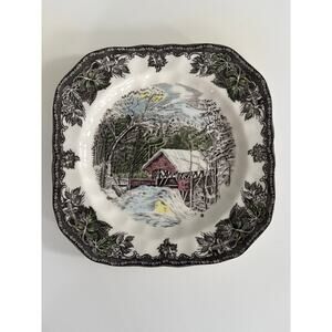 The Friendly Village Johnson Brothers Square Salad Plate Covered Bridge